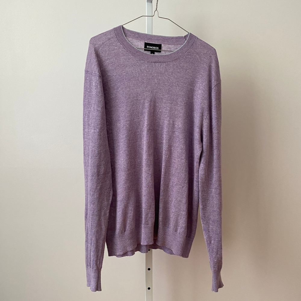Bonobos M Purple Crewneck 100% Linen Knit Sweater Pullover Preppy Minimalist